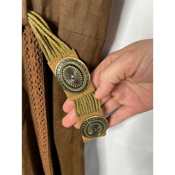 Sunny Leigh Vintage Hi-Low 100% Linen Western‎ Style Midi Dress Brown Belted 10 - Picture 5 of 10